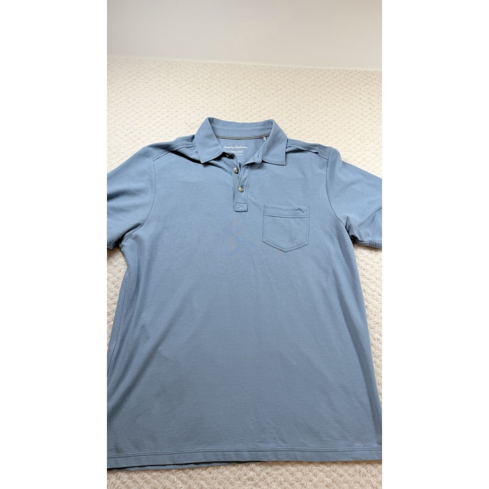 Tommy Bahama Island Zone Polo Shirt Mens Medium Blue Stretch Golf Logo